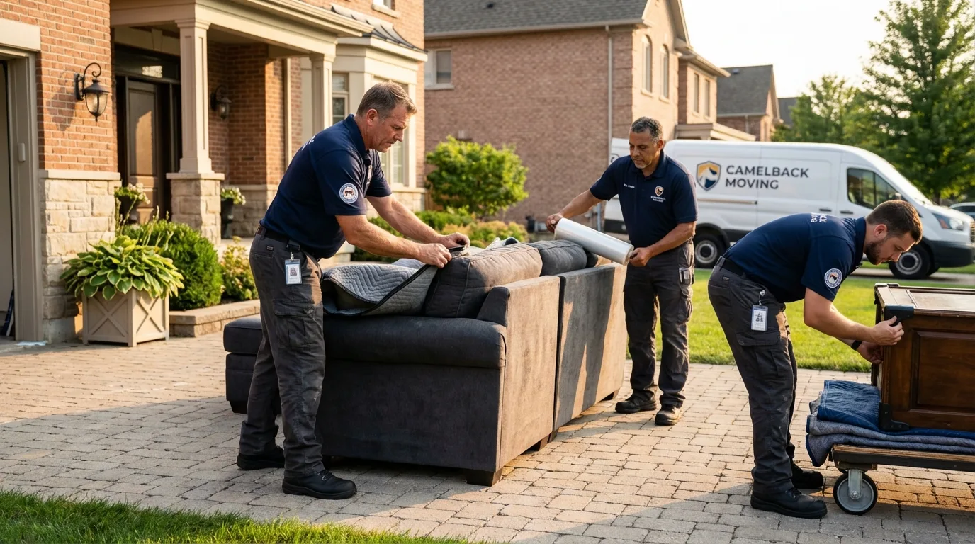 Large estate moving crew wrapping furniture in Hartford, CT