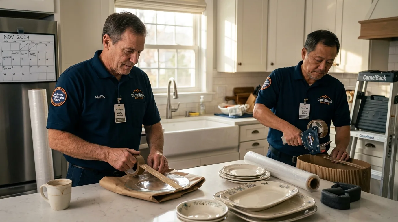 Professional crew packing kitchen dishware in Hartford, CT